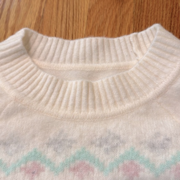 Girls Large Pastel Fair Isle Cloud Soft Crew Neck Sweater in Off White - Picture 3 of 4